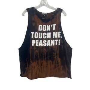 Spencers Dont Touch Me Peasant Graphic Tank Top Distressed XL Brown Bleach Dye